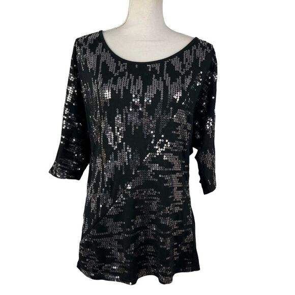 Black Sequins Half Sleeve Pullover Shirt Large Retro Vanity Premium Collection - Picture 1 of 8